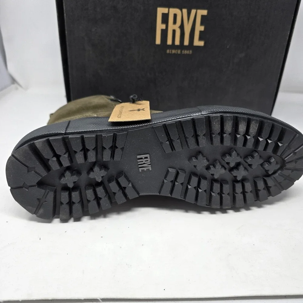 FRYE Boots Mens 10.5 Ryan Military Lace Up Leather Olive Green New - Picture 2 of 7